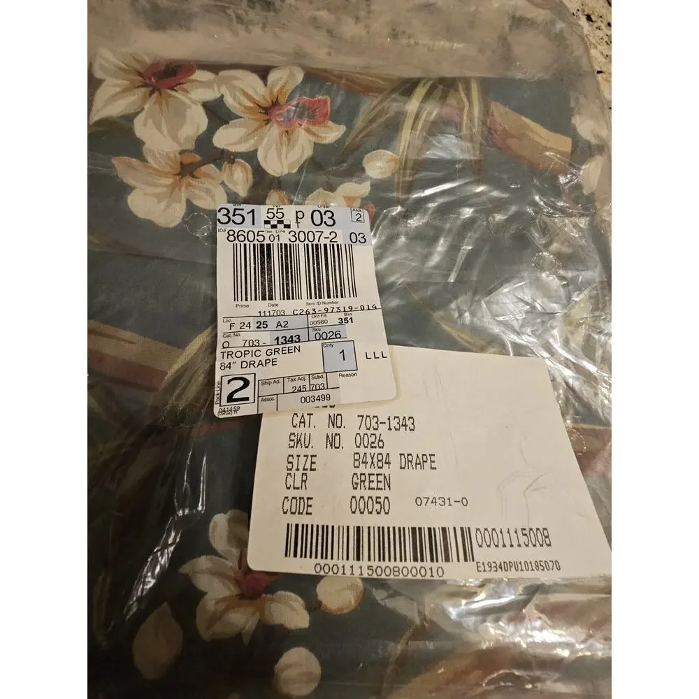 JC Penney Tropic Green Curtain Set‎ W/ Tie Backs Teal Bamboo 84” W X 84